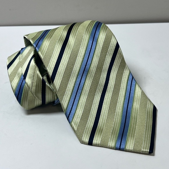 Ermenegildo Zegna 100% Silk Made in Italy Striped Multicolor Tie Blue and Green - Picture 1 of 11